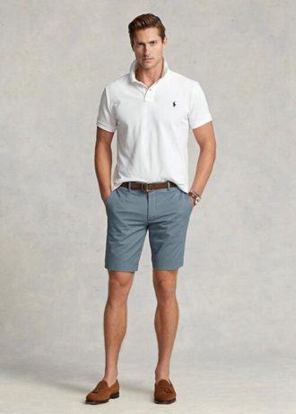 Pantalones cortos chinos ajustados y elásticos Ralph Lauren azules para hombre Pantalones cortos chinos ajustados y elásticos Ralph Lauren azules para hombre