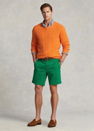 Pantalones cortos chinos rectos elásticos Ralph Lauren verdes para hombre