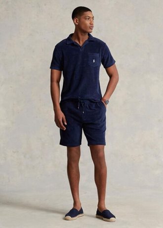 Pantalones cortos con cordón ajustable Ralph Lauren Terry para hombre en azul marino