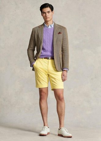 Pantalones cortos de sarga elástica de corte entallado Ralph Lauren amarillos para hombre
