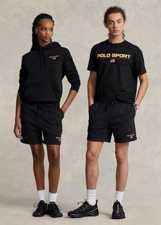 Pantalones cortos deportivos de polar Ralph Lauren Polo para hombre, color negro