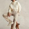 Pantalones de jersey con acolchado de cable y logotipo de Ralph Lauren en beige para mujer Pantalones de jersey con acolchado de cable y logotipo de Ralph Lauren en beige para mujer