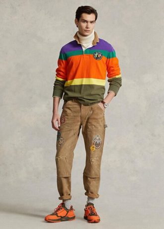 Pantalones de lona desgastados de corte relajado Ralph Lauren para hombre, color marrón