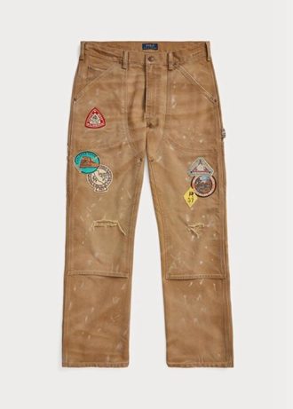Pantalones de lona desgastados de corte relajado Ralph Lauren para hombre, color marrón