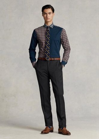 Pantalones de sarga de lana de corte entallado Ralph Lauren para hombre en gris