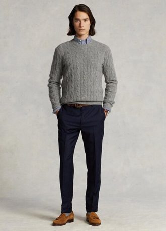 Pantalones de sarga de lana Ralph Lauren de corte entallado para hombre en color azul marino