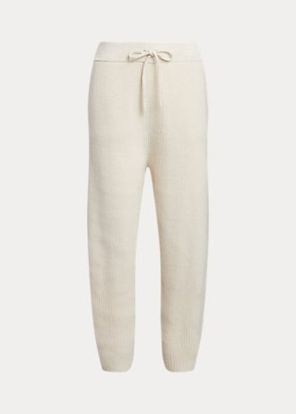 Pantalones de suéter de lana y cachemira de punto acanalado Ralph Lauren para mujer en color crema