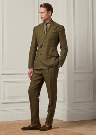 Pantalones de traje de lino Ralph Lauren Gregory para hombre en color oliva