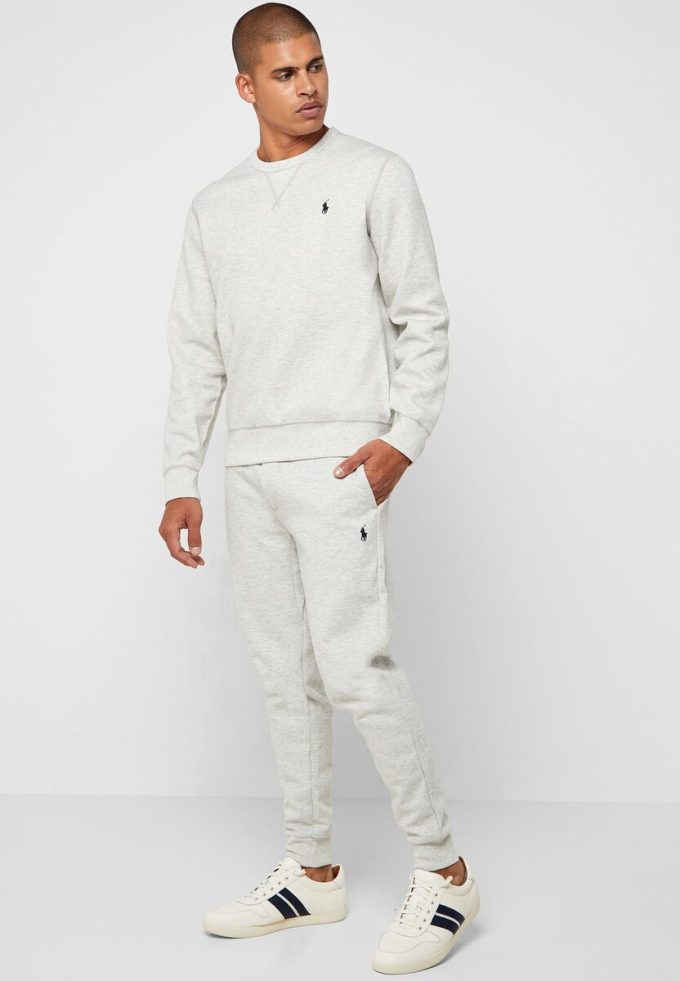 Pantalones deportivos con puños esenciales Ralph Lauren grises para hombre