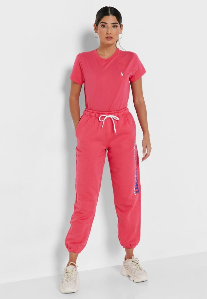 Pantalones deportivos de cintura alta hasta el tobillo de Ralph Lauren para mujer en color rosa