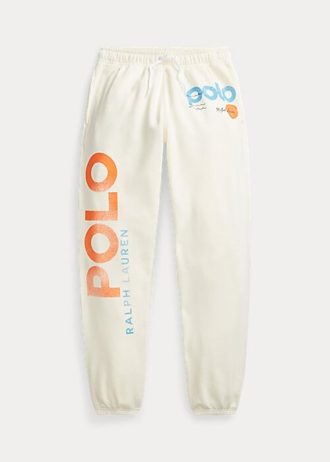 Pantalones deportivos de polar con estampado de ondas y logotipo de Ralph Lauren para mujer en color crema Pantalones deportivos de polar con estampado de ondas y logotipo de Ralph Lauren para mujer en color crema