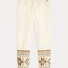 Pantalones deportivos de polar con motivo de copos de nieve de Ralph Lauren para mujer en color crema