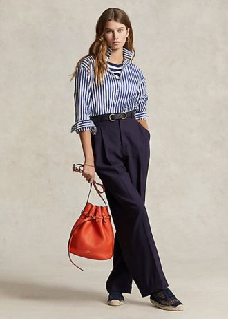 Pantalones rectos de mezcla de lana Ralph Lauren para mujer, color azul marino