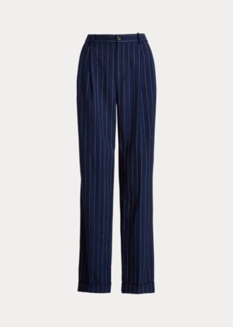 Pantalones rectos de sarga de raya diplomática Ralph Lauren para mujer en azul marino y blanco
