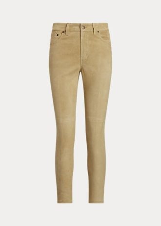 Pantalones tobilleros ajustados de tiro alto de ante color caqui para mujer de Ralph Lauren Pantalones tobilleros ajustados de tiro alto de ante color caqui para mujer de Ralph Lauren