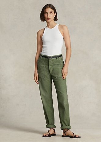 Pantalones utilitarios de satén de algodón Ralph Lauren para mujer en color oliva Pantalones utilitarios de satén de algodón Ralph Lauren para mujer en color oliva