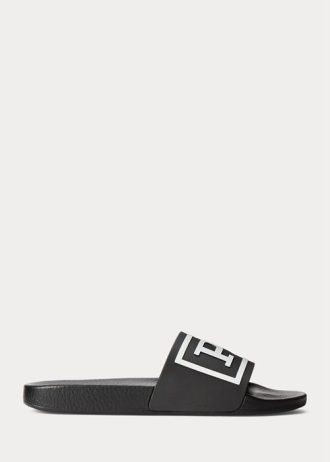 Pantuflas con el logotipo de Ralph Lauren para hombre, color negro y blanco