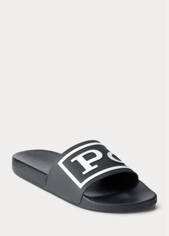 Pantuflas con el logotipo de Ralph Lauren para hombre, color negro y blanco