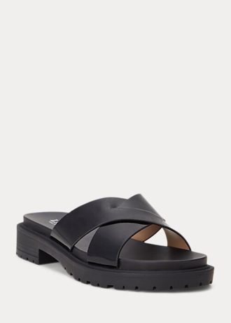 Pantuflas de charol Ralph Lauren Kelsie para mujer, color negro