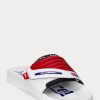 Pantuflas de moto de cuero con bloques de color Ralph Lauren para hombre, blancas y rojas