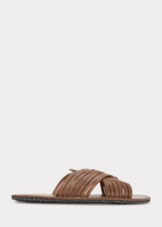Pantuflas de piel trenzada Ralph Lauren para hombre en color marrón oscuro