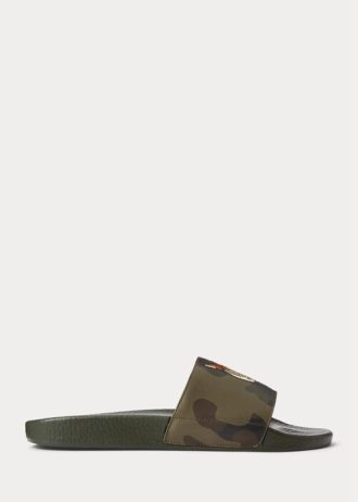 Pantuflas Ralph Lauren de piel con estampado de tigre y camuflaje para hombre en color oliva