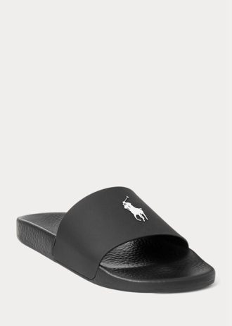 Pantuflas Ralph Lauren Signature Pony para hombre, color negro y blanco