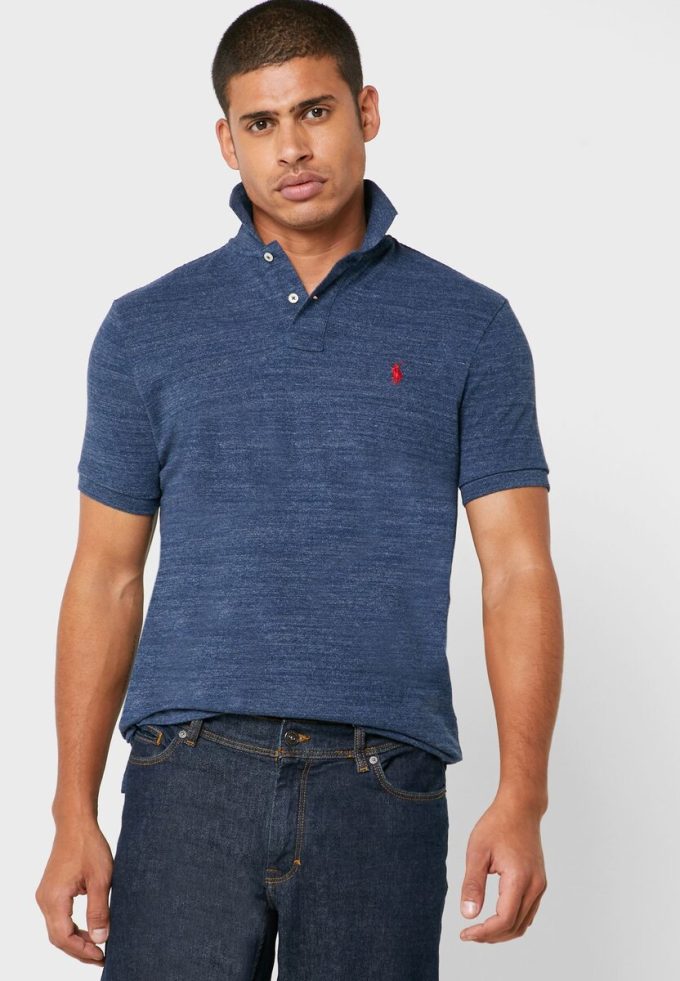 Polos básicos de malla Ralph Lauren azules para hombre Polos básicos de malla Ralph Lauren azules para hombre