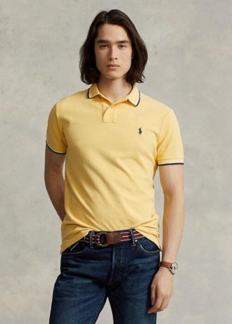 Polos de malla entallados personalizados Ralph Lauren amarillos para hombre