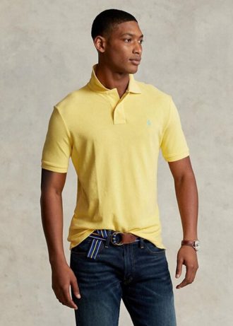 Polos de malla entallados personalizados Ralph Lauren amarillos para hombre