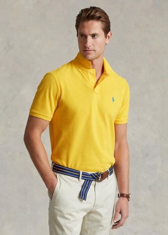Polos de malla entallados personalizados Ralph Lauren amarillos para hombre