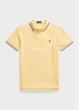 Polos de malla entallados personalizados Ralph Lauren amarillos para hombre