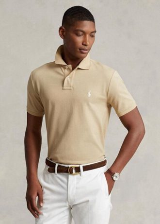 Polos de malla entallados personalizados Ralph Lauren beige para hombre