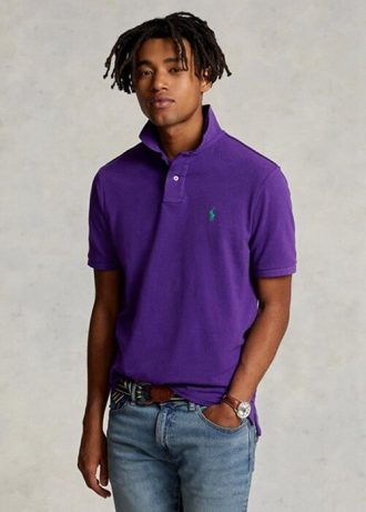 Polos de malla entallados personalizados Ralph Lauren morados para hombre