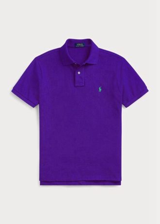 Polos de malla entallados personalizados Ralph Lauren morados para hombre