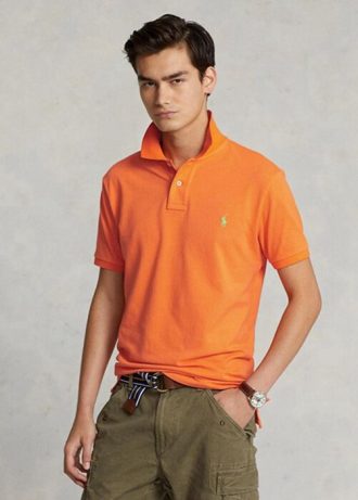 Polos de malla entallados personalizados Ralph Lauren para hombre en color naranja