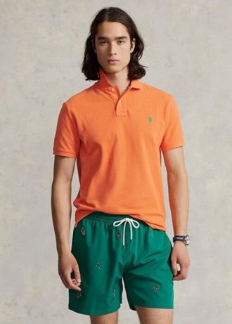 Polos de malla entallados personalizados Ralph Lauren para hombre en color naranja