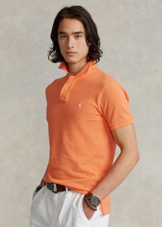Polos de malla entallados personalizados Ralph Lauren para hombre en color naranja
