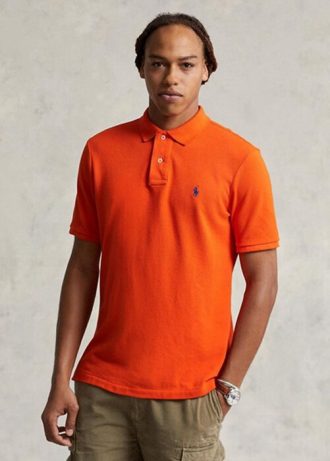 Polos de malla entallados personalizados Ralph Lauren para hombre en color naranja