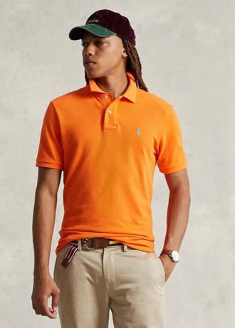Polos de malla entallados personalizados Ralph Lauren para hombre en color naranja