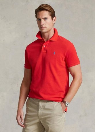 Polos de malla entallados personalizados Ralph Lauren para hombre en color rojo