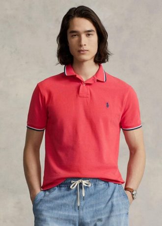 Polos de malla entallados personalizados Ralph Lauren para hombre en color rojo