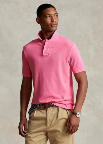 Polos de malla entallados personalizados Ralph Lauren para hombre en color rosa
