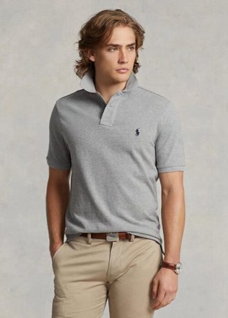 Polos de malla entallados personalizados Ralph Lauren para hombre en gris
