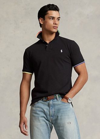 Polos de malla Ralph Lauren de corte clásico para hombre, color negro Polos de malla Ralph Lauren de corte clásico para hombre, color negro