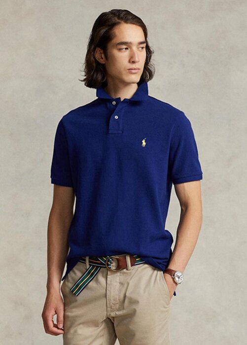 Polos de malla Ralph Lauren de corte entallado para hombre, color azul marino Polos de malla Ralph Lauren de corte entallado para hombre, color azul marino