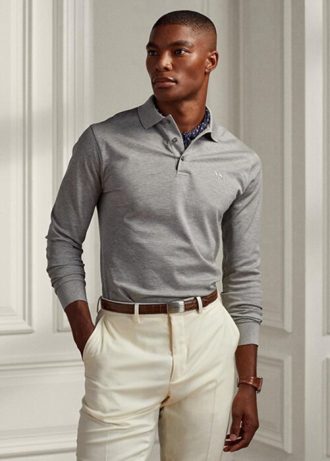 Polos de piqué entallados personalizados Ralph Lauren grises para hombre