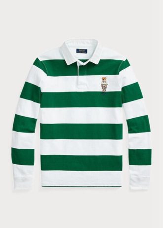 Polos de rugby Ralph Lauren blancos ajustados y personalizados con diseño de oso para hombre