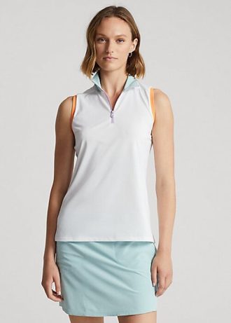 Polos Ralph Lauren blancos sin mangas con cremallera de un cuarto para mujer