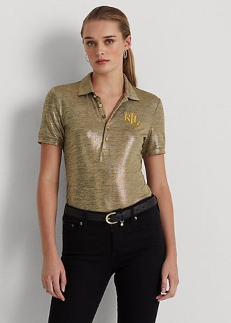 Polos Ralph Lauren de jersey con estampado metalizado dorado para mujer